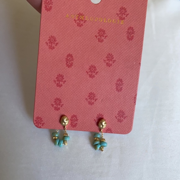 🆕 Anthropologie Beaded Turquoise & Gold Front-Back Earrings - Picture 6 of 7